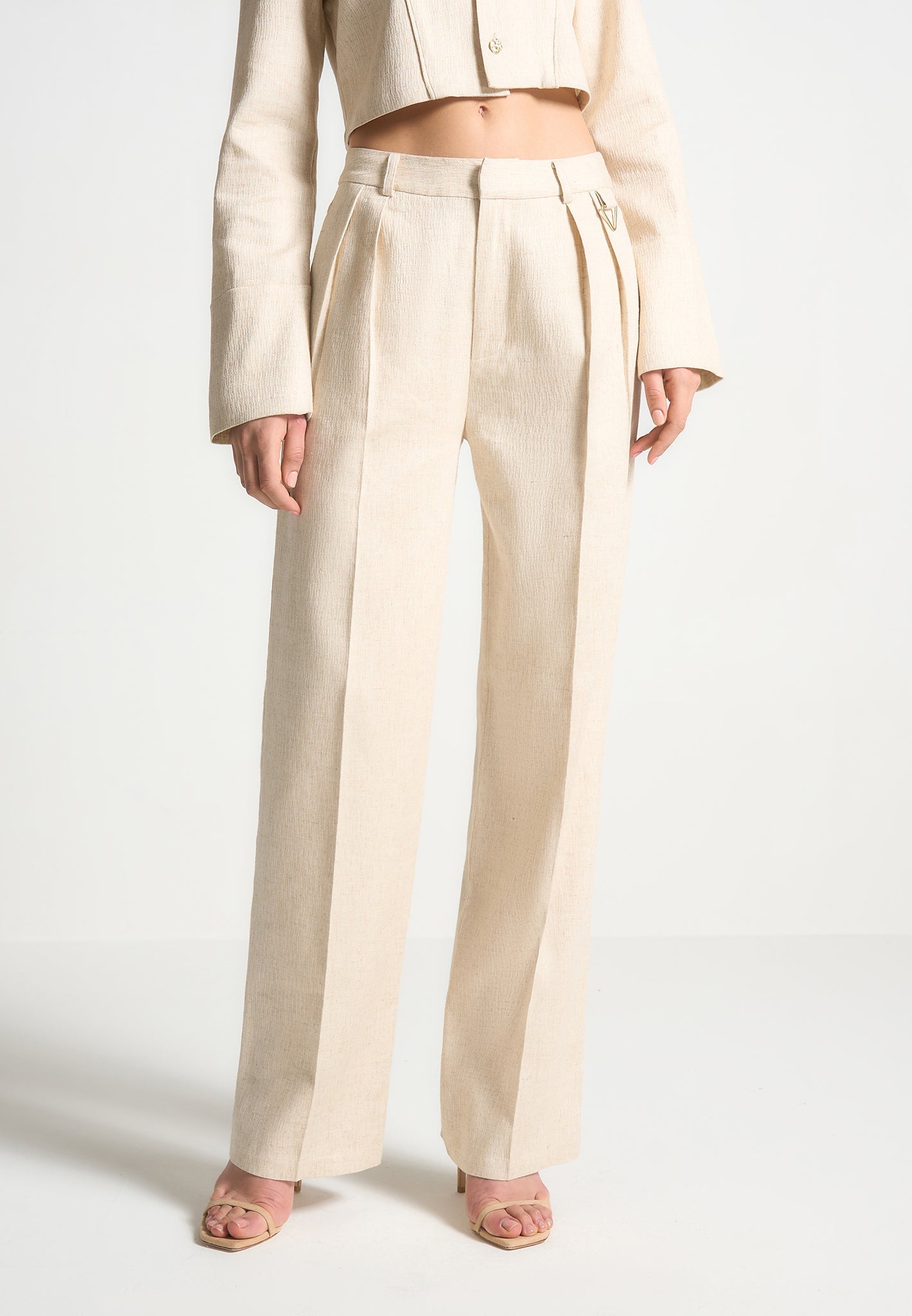 Linen Twin Pleat Trousers - Natural