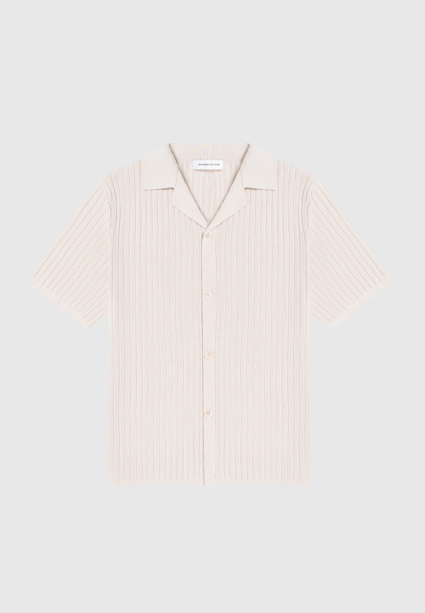 Ribbed Knit Revere Shirt - Cream