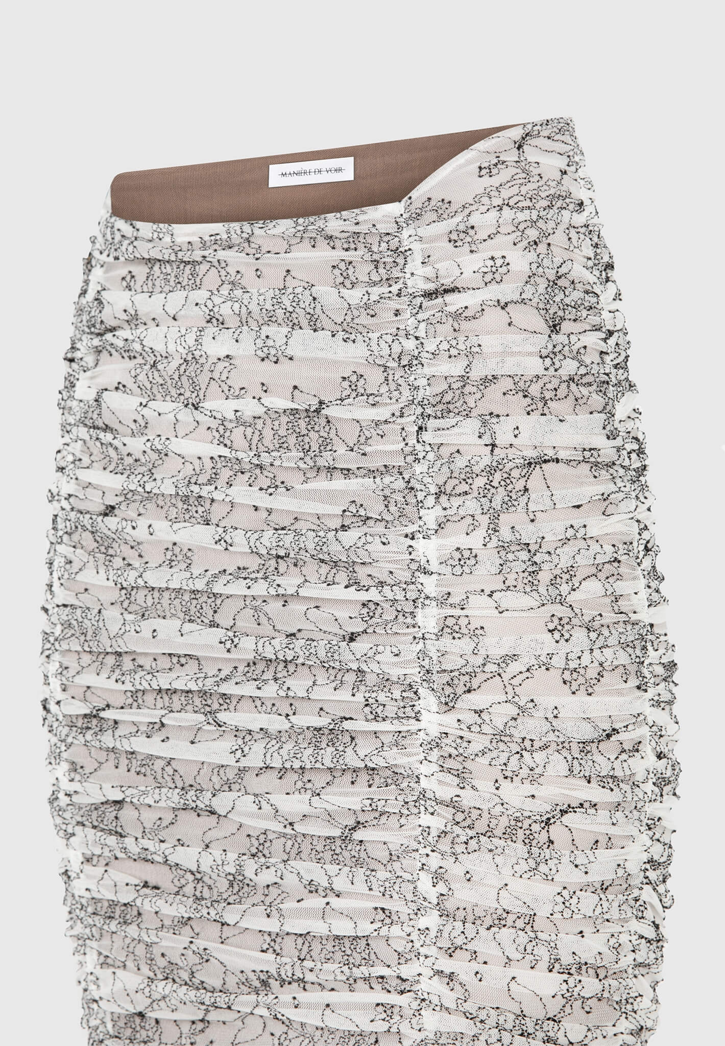 Ruched Lace Asymmetric Midaxi Skirt - Off White