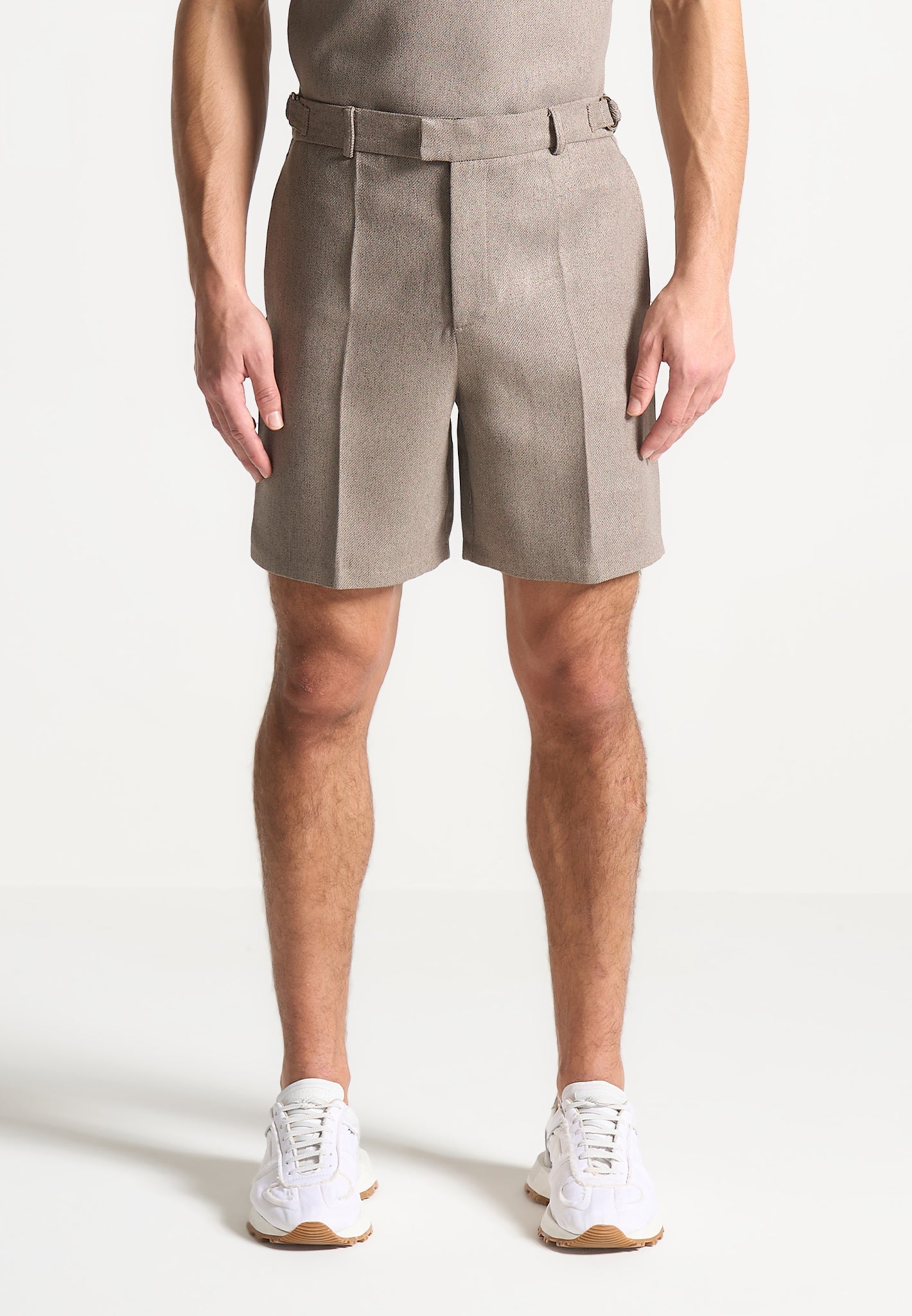 Textured Tailored Shorts - Taupe